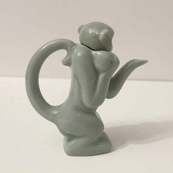 Vintage Bombay Company Miniature Celadon Monkey Teapot 3.5 Inch Tall - Picture 3 of 12